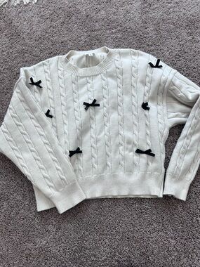 VICI Bow Sweater Cream Cable Knit Ribbon Detail Coquette Size M